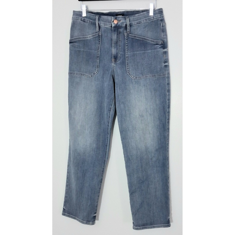 Express Jeans Women's Large Blue Straight Ankle High Rise Flexx Hyper Stretch